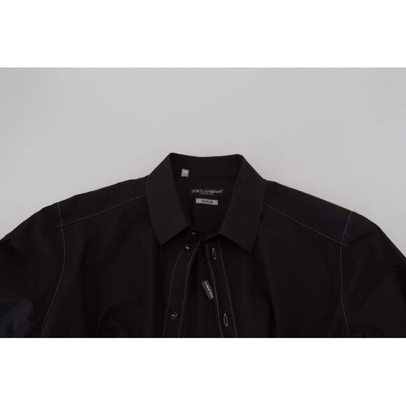 Dolce & Gabbana Black Cotton Collared Long Sleeve GOLD Men's Shirt - Picture 6 of 6